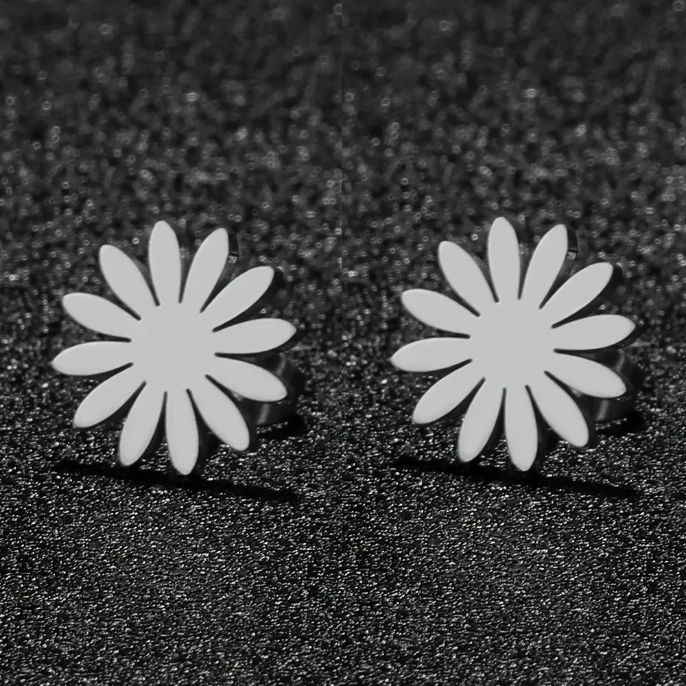 Daisy Flower Silver Toned Stud Earrings - Picture 2 of 3